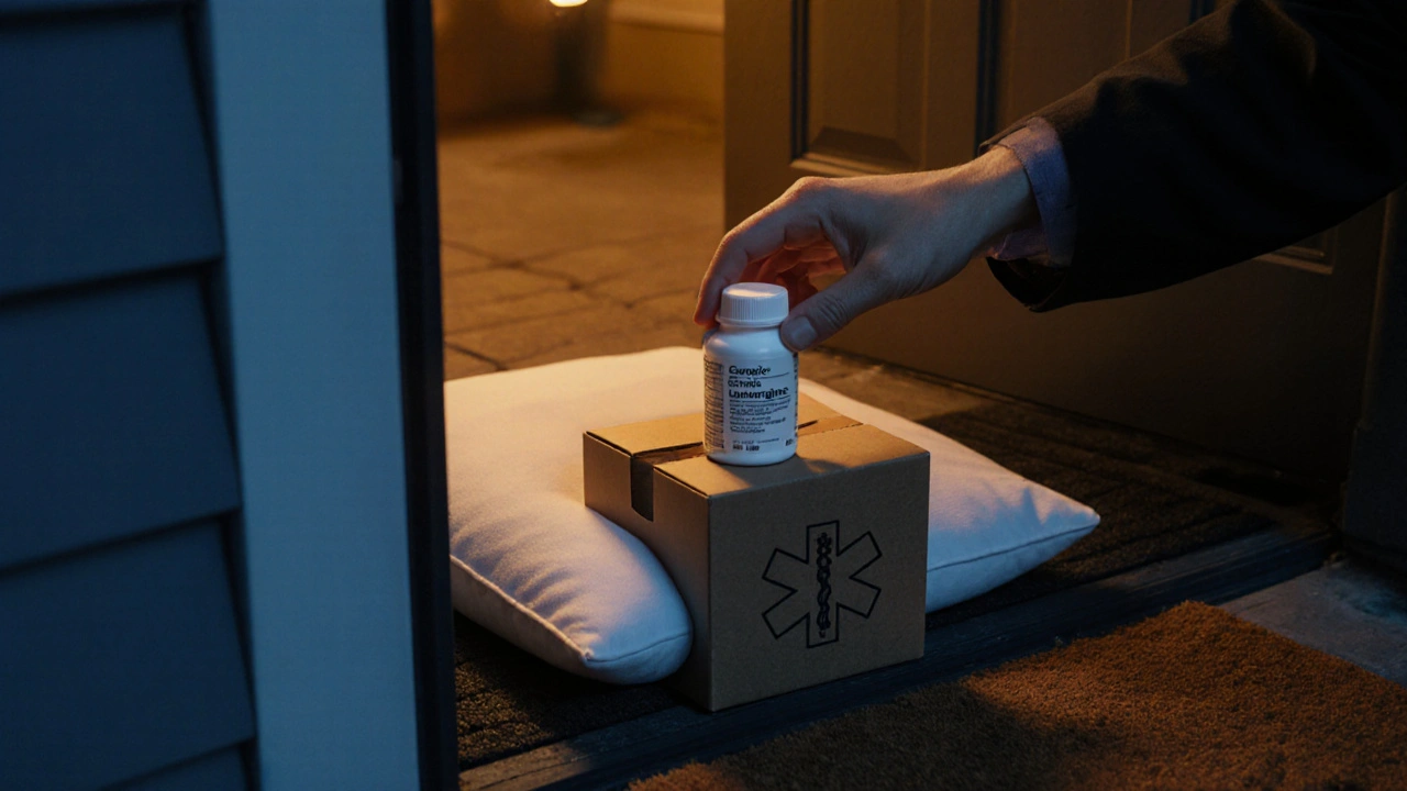 Hand opening a discreet box delivering generic lamotrigine tablets.