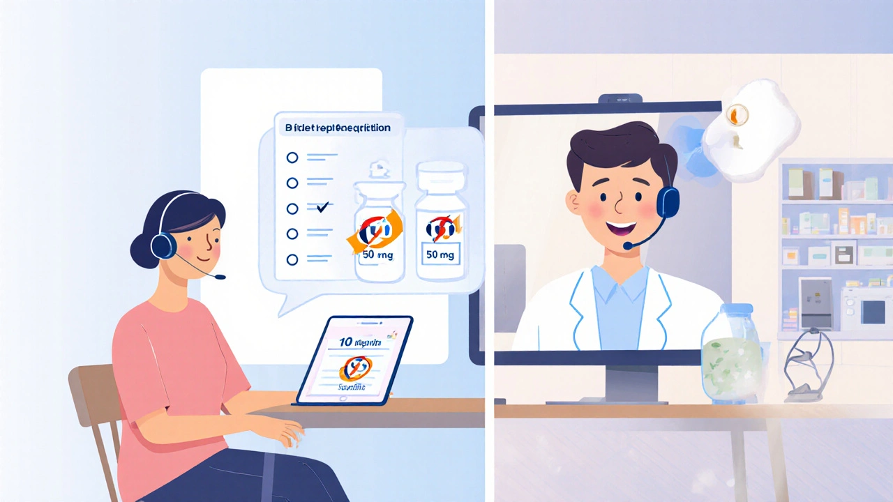 Virtual pharmacist consult reviewing questionnaire and choosing dosage.