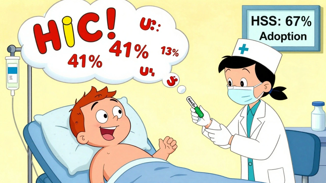 A cancer patient taking baclofen before chemo, with shrinking hiccup balloons and a scoreboard showing improved outcomes.