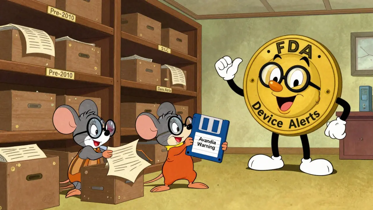 Cartoon mice sorting old drug records in a whimsical FDA archive room with retro Hanna-Barbera design.