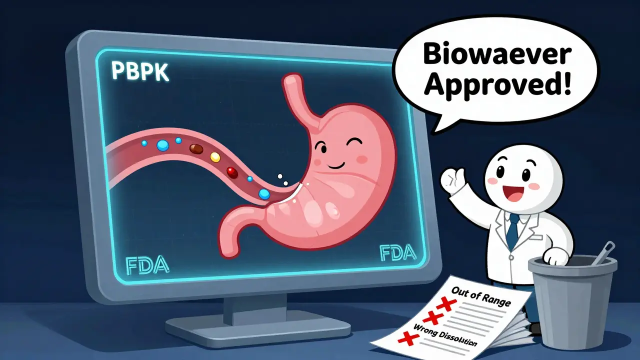 Computer simulation of drug dissolution with FDA inspector approving biowaiver for a generic drug.