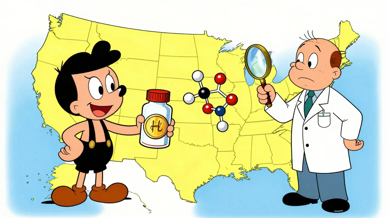 Cartoon map showing the difference between generic savings and complex biosimilars.