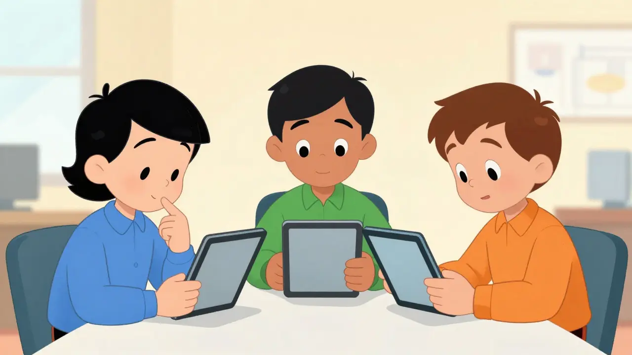 Three illustrators collaborating to verify and correct dataset labels.