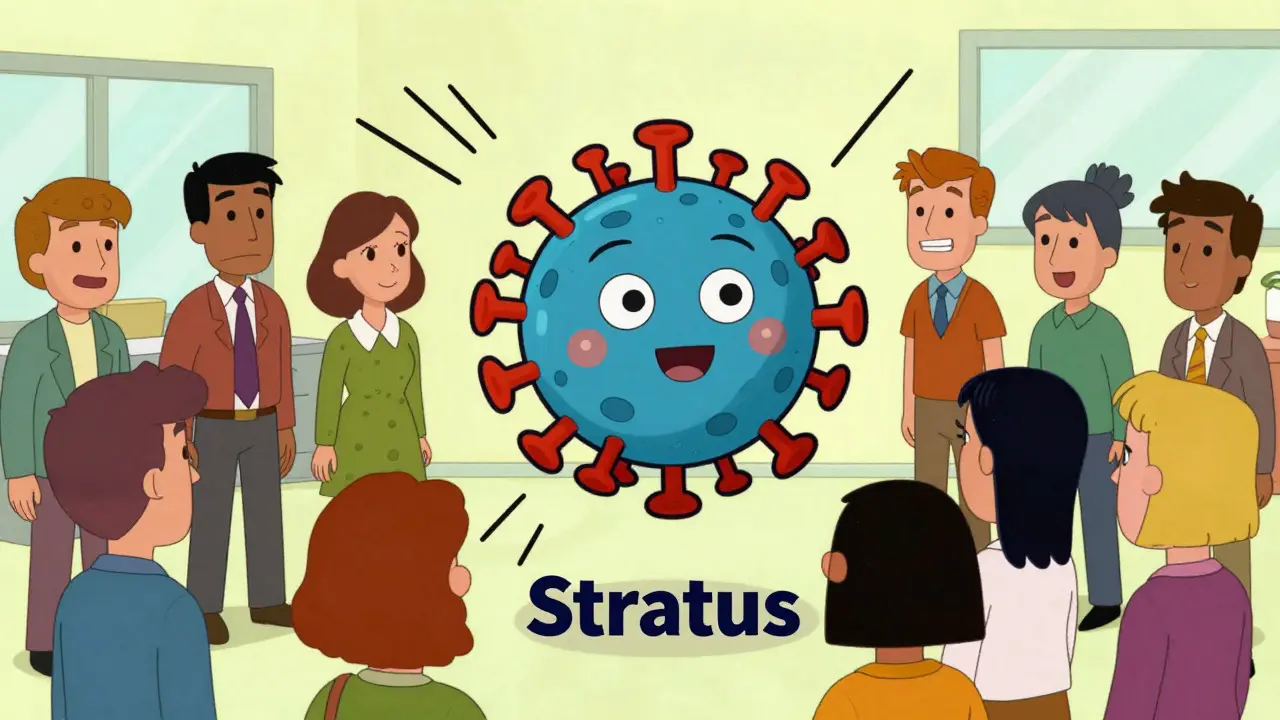 Animated virus spreading among people in office
