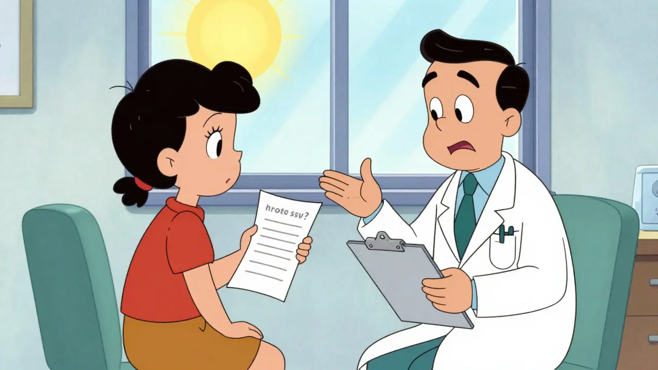 Cartoon patient asking doctor questions about medication safety