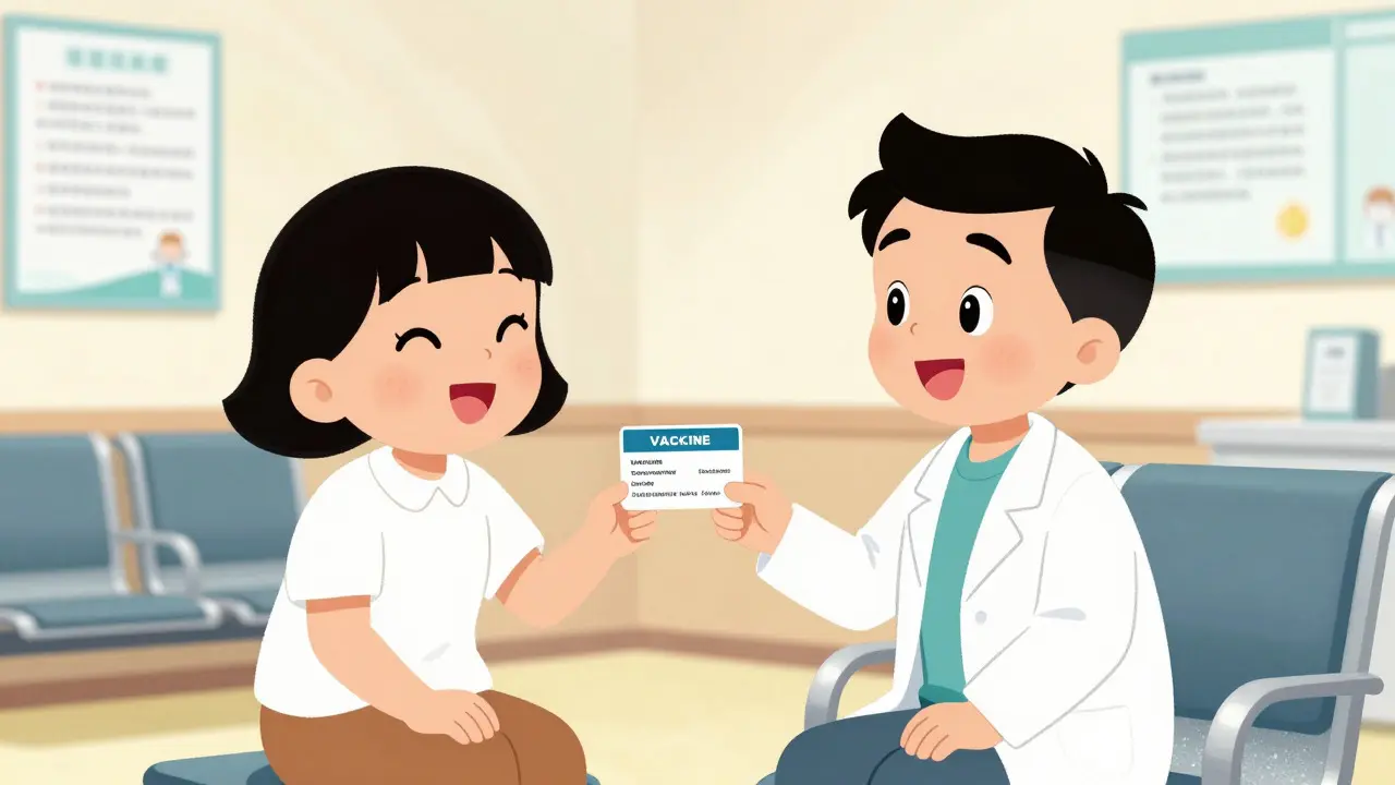 Doctor giving vaccine to happy patient