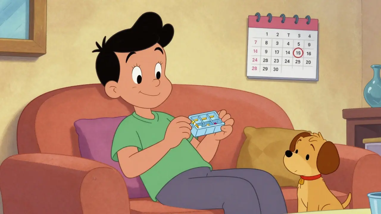 Happy family managing medication at home
