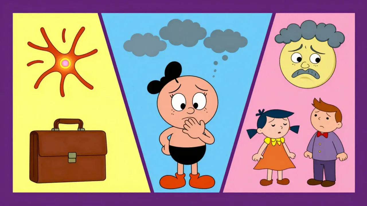 Illustration showing biological, mental, and social pain factors