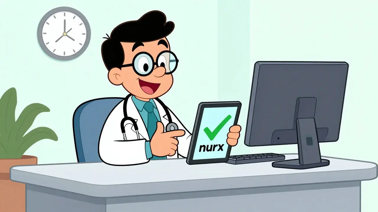 Friendly cartoon doctor conducting a safe online telehealth consultation