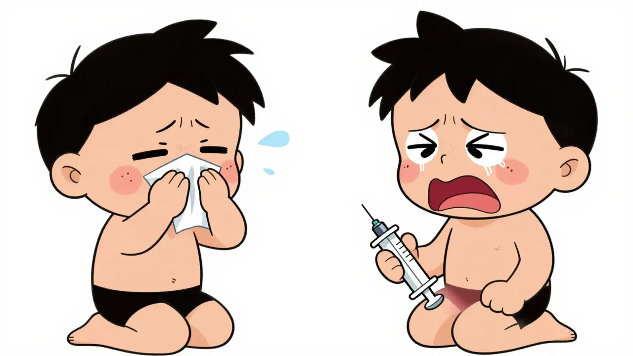 Illustration contrasting mild itching with severe allergic swelling